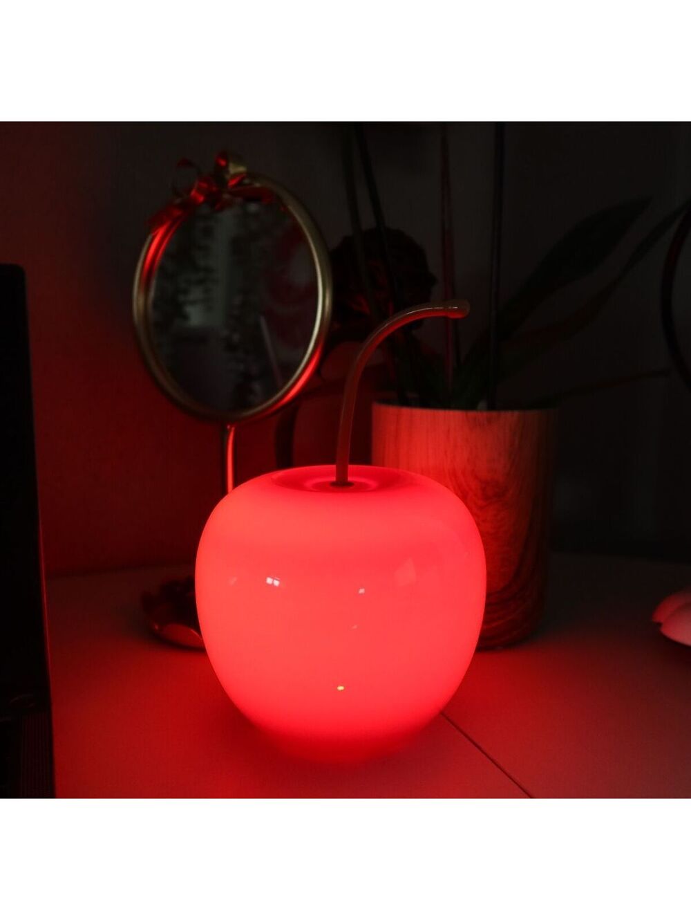 Red Cherry LED Cordless Table Lamp Battery Powered 8" Retro Decor